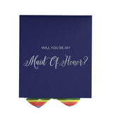 Will You Be My maid of honor? Proposal Box Navy - No Border - Rainbow Ribbon