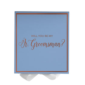 Will You Be My jr groomsman? Proposal Box Light Blue w/ white Bow-  Border