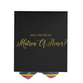 Will You Be My Matron of Honor? Proposal Box black - No Border - Rainbow Ribbon