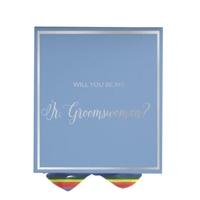 Will You Be My Jr Groomswoman? Proposal Box light blue -  Border - Rainbow Ribbon