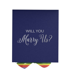 Will You Marry Us?? Proposal Box Navy - No Border - Rainbow Ribbon