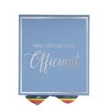 Will You Be our Officiant? Proposal Box light blue -  Border - Rainbow Ribbon