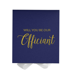 Will You Be our Officiant? Proposal Box Navy w/ White Bow - No Border