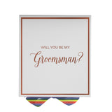 Will You Be My groomsman? Proposal Box White -  Border - Rainbow Ribbon