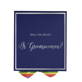 Will You Be My Jr Groomswoman? Proposal Box Navy -  Border - Rainbow Ribbon