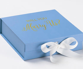 Will You Marry Us?? Proposal Box Light Blue w/ white Bow- No Border