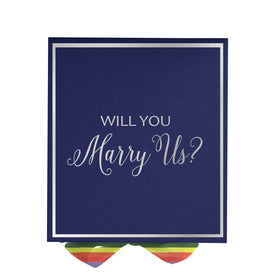 Will You Marry Us?? Proposal Box Navy -  Border - Rainbow Ribbon