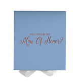 Will You Be My Man of Honor? Proposal Box Light Blue w/ white Bow- No Border