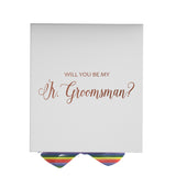 Will You Be My jr groomsman? Proposal Box White - No Border - Rainbow Ribbon