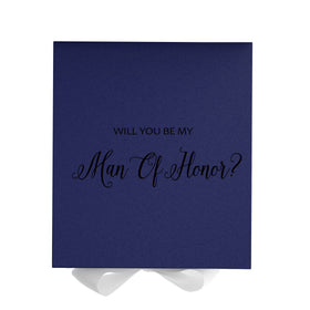 Will You Be My Man of Honor? Proposal Box Navy w/ White Bow - No Border