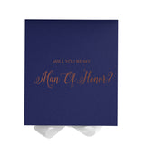 Will You Be My Man of Honor? Proposal Box Navy w/ White Bow - No Border