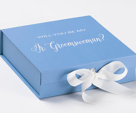 Will You Be My Jr Groomswoman? Proposal Box Light Blue w/ white Bow- No Border