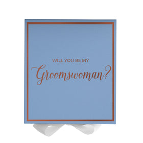 Will You Be My groomswoman? Proposal Box Light Blue w/ white Bow-  Border