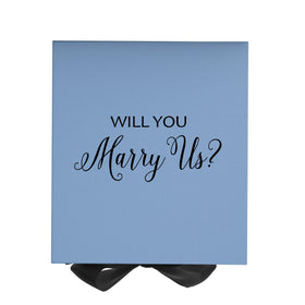 Will You Marry Us?? Proposal Box Light Blue w/ Black Bow- No Border