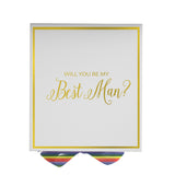 Will You Be My Best man? Proposal Box White -  Border - Rainbow Ribbon