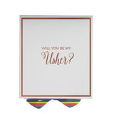 Will You Be My Usher? Proposal Box White -  Border - Rainbow Ribbon