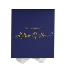 Will You Be My Matron of Honor? Proposal Box Navy w/ White Bow - No Border