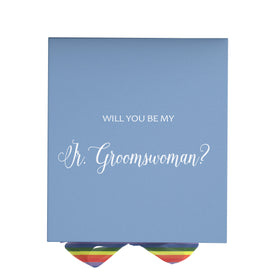 Will You Be My Jr Groomswoman? Proposal Box light blue - No Border - Rainbow Ribbon