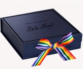 Will You Be My Best man? Proposal Box Navy -  Border - Rainbow Ribbon