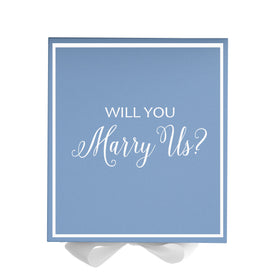 Will You Marry Us?? Proposal Box Light Blue w/ white Bow-  Border