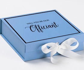 Will You Be our Officiant? Proposal Box Light Blue w/ white Bow-  Border