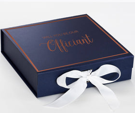 Will You Be our Officiant? Proposal Box Navy w/ White Bow -  Border