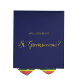 Will You Be My Jr Groomswoman? Proposal Box Navy - No Border - Rainbow Ribbon