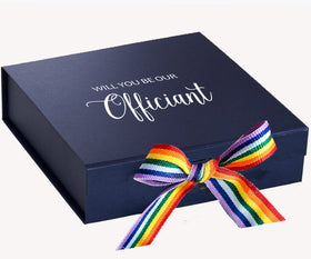 Will You Be our Officiant? Proposal Box Navy - No Border - Rainbow Ribbon