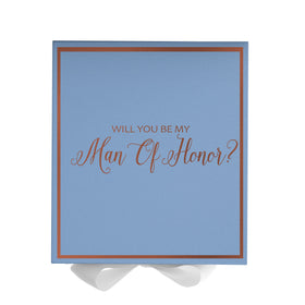 Will You Be My Man of Honor? Proposal Box Light Blue w/ white Bow-  Border