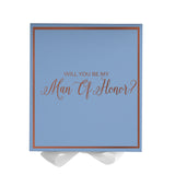 Will You Be My Man of Honor? Proposal Box Light Blue w/ white Bow-  Border