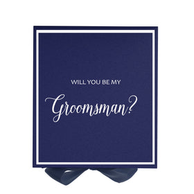 Will You Be My groomsman? Proposal Box Navy -  Border