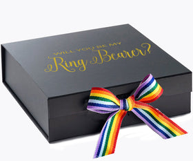 Will You Be My Ring Bearer? Proposal Box black - No Border - Rainbow Ribbon