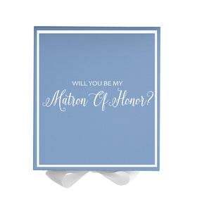 Will You Be My Matron of Honor? Proposal Box Light Blue w/ white Bow-  Border