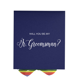 Will You Be My jr groomsman? Proposal Box Navy - No Border - Rainbow Ribbon