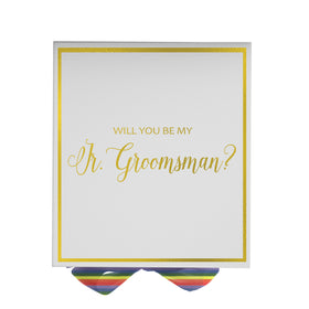 Will You Be My jr groomsman? Proposal Box White -  Border - Rainbow Ribbon