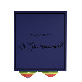 Will You Be My Jr Groomswoman? Proposal Box Navy -  Border - Rainbow Ribbon