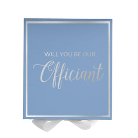 Will You Be our Officiant? Proposal Box Light Blue w/ white Bow-  Border