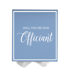 Will You Be our Officiant? Proposal Box Light Blue w/ white Bow-  Border