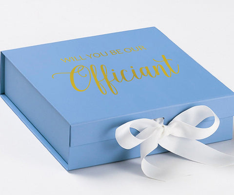 Will You Be our Officiant? Proposal Box Light Blue w/ white Bow- No Border