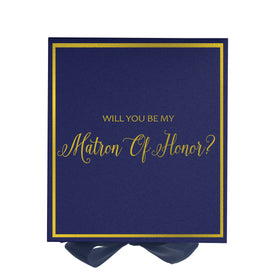 Will You Be My Matron of Honor? Proposal Box Navy -  Border