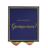 Will You Be My groomswoman? Proposal Box Navy -  Border - Rainbow Ribbon