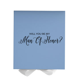 Will You Be My Man of Honor? Proposal Box Light Blue w/ white Bow- No Border