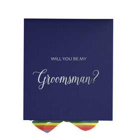 Will You Be My groomsman? Proposal Box Navy - No Border - Rainbow Ribbon