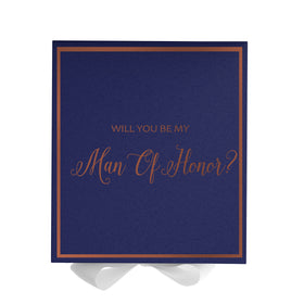 Will You Be My Man of Honor? Proposal Box Navy w/ White Bow -  Border