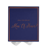 Will You Be My Man of Honor? Proposal Box Navy w/ White Bow -  Border