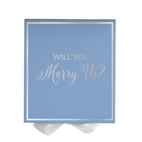 Will You Marry Us?? Proposal Box Light Blue w/ white Bow-  Border