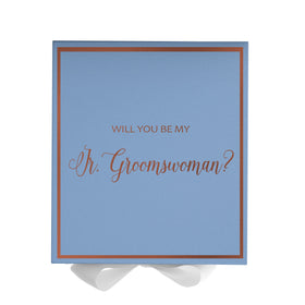 Will You Be My Jr Groomswoman? Proposal Box Light Blue w/ white Bow-  Border