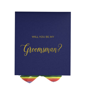 Will You Be My groomsman? Proposal Box Navy - No Border - Rainbow Ribbon