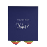 Will You Be My Usher? Proposal Box Navy - No Border - Rainbow Ribbon