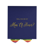 Will You Be My Man of Honor? Proposal Box Navy - No Border - Rainbow Ribbon